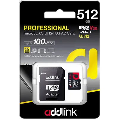 Yaddaş kartı Addlink microSD 512GB, UHS-I V30 U3 A2 (ad512GBMSXU32A)